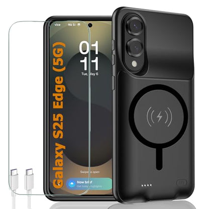 Battery Case for Galaxy S25 Edge,10000mAh Portable Protective Smart Wireless Charging Case Support Carplay Compatible with Galaxy S25 Edge(6.7 inches)Rechargeable Extended Battery Charger Case(Black) - size: Galaxy S25 Edge