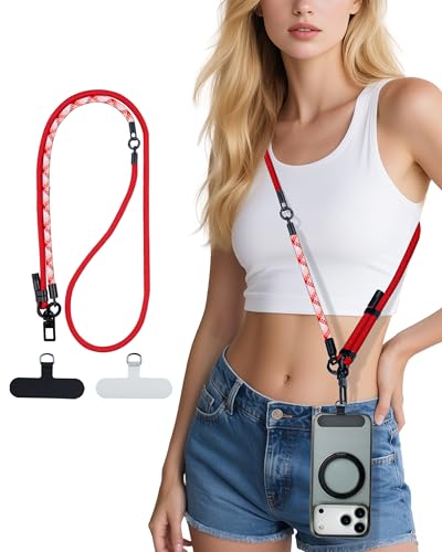Phone Lanyard Crossbody, 3-in-1 Neck Strap& Wrist Strap, Adjustable Anti-Theft Lanyard with 2 Phone Tether Tabs, Universal Cell Phone Strap for iphone 17 pro max,Travel Essential, Red - color: Red