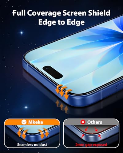 Mkeke for iPhone 17 Screen Protector 3 Pack, Double Shatterproof | 9H+ Hardness [Military-Grade Drop Protection] [Sensitive Touch] [Installation Frame] [HD Clear] Full Coverage Tempered Glass - size: iPhone 17 6.3 Inch
