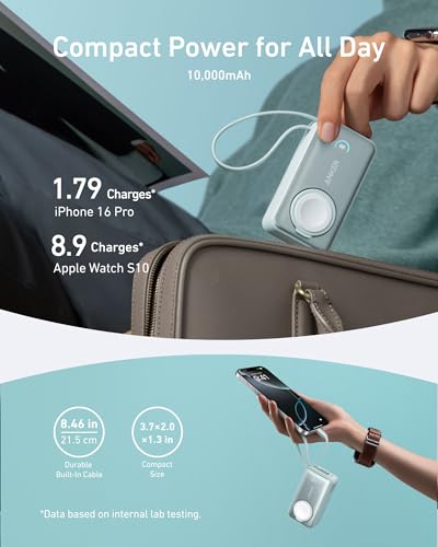 Anker MagGo Power Bank for Apple Watch, 10,000mAh 35W Max Portable Charger - color: Green