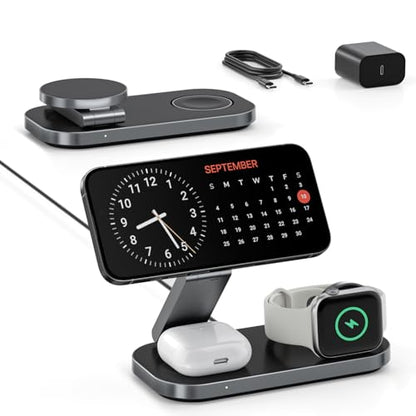 Keepro 3-in-1 Charging Station for Apple Device, Foldable Magnetic Wireless Fast Charger Stand Compatible with MagSafe for iPhone 18/17/16/15/14/13/12/Air/Duo Series, Apple Watch & AirPods-Black - color: Black