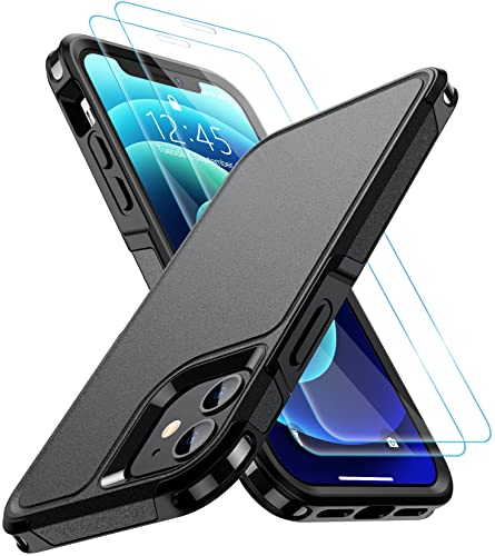 SPIDERCASE Designed for iPhone 12 Case/iPhone 12 Pro Case, [10 FT Military Grade Drop Protection] [with 2 pcs Tempered Glass Screen Protector] Protective Case for iPhone 12/12 Pro (Black) - color: Black, size: for iPhone 12/12 Pro