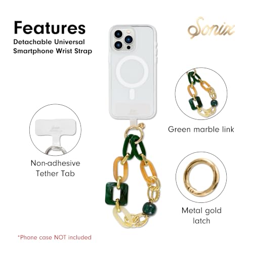 Sonix Phone Wristlet - Detachable Universal Smartphone Wrist Strap, Hands-Free Lanyard Cellphone Bracelet with Tether Tab - color: Marble & Chain Green