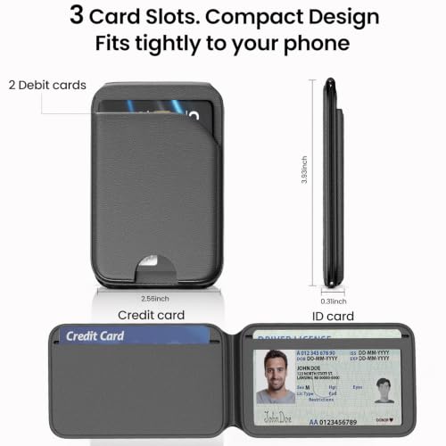 QYQBOON Mag-Safe Wallet Magnetic Wallet for Phone Lightweight Magnetic Phone Pouch Stand Adjustable Leather Mag-Safe Card Holder for iPhone 17/16/15/14/13/12 Series, Not for iPhone 13/12 Mini (Black) - color: Black