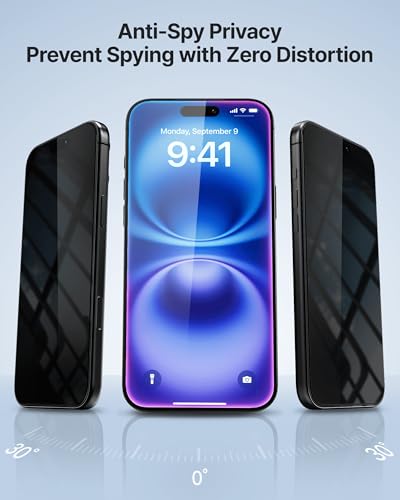 DOME GLASS Whitestone 2PACK EZ GLASS AR/Privacy for iPhone 17/16 Pro [Super Anti-Reflection & Anti-Spy], Full Coverage [Easy Install] Private Tempered Glass Screen Protector [2pack] - size: iPhone 17 / 16 Pro