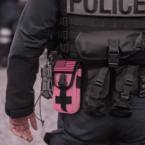 Tactical Phone Holster Pouch, Smartphone Pouch Phone Case Molle Gadget Bag Molle Attachment Belt Holder Waist Bag for 4.7"-6.9" with US Flag Patch for iPhone 17 Pro/16 Pro/15 Pro (Hot Pink) - color: Hot Pink