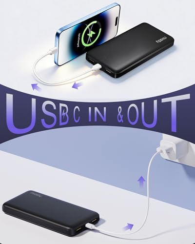 Miady 2-Pack Portable Charger, Slim 10000mAh Power Bank Travel Battery Pack - color: Black+White-1