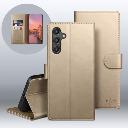 Wallet Case for Samsung Galaxy A16 5G, Golden | RFID-Blocking Card Holder, Kickstand, Magnetic Closure, PU Leather Folio Flip Cover, Protective Women Men Cases - color: Golden, size: SamsungGalaxy A16