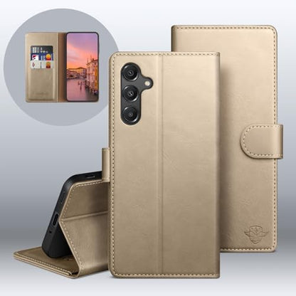 Wallet Case for Samsung Galaxy A16 5G, Golden | RFID-Blocking Card Holder, Kickstand, Magnetic Closure, PU Leather Folio Flip Cover, Protective Women Men Cases - color: Golden, size: SamsungGalaxy A16