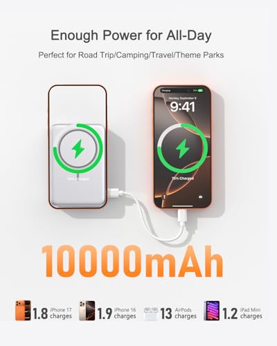 Qi2.2 25W Wireless Power Bank 10,000mAh, Magnetic Charger for MagSafe
