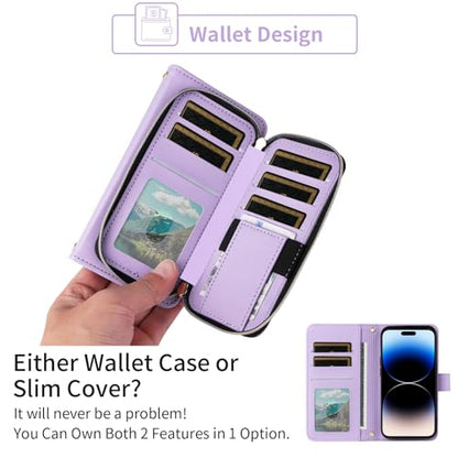 Argyle Wallet Case for iPhone 13 Pro Max 2021 6.7 inch with Wrist Strap Shoulder Strap 9+ Card Slots Phone Zipper Purse Cover for iPhone13promax 5G i Phone13Max Plus iPhone13 ProMax Purple | Wrist/Shoulder Strap, 9+ Card Slots, Zipper Purse, Phone Cover,