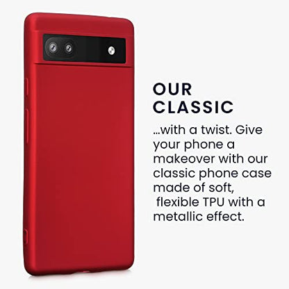 kwmobile Case Compatible with Google Pixel 6a Case - Soft Slim Metallic TPU Silicone Cover - Metallic Dark Red - color: metallic dark red