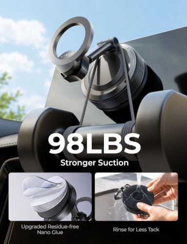 LISEN Magsafe Car Mount, [98LBS Vacuum Suction] Magnetic Phone Holder for Car Dashboard & Windshield, Strong Magnet Cell Phone Car Mount for iPhone 17 16 15 14 13 12 Pro Max/Air - color: Obsidian Black