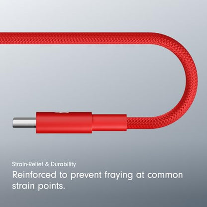 Beats USB-C to USB-C Woven Cable Fast Charging Durable/Tangle-Free Compatible Charger for Apple & Android Devices (1.5 m, 5 ft) - Rapid Red - color: Rapid Red, size: 5 ft, style: USB-C to USB-C