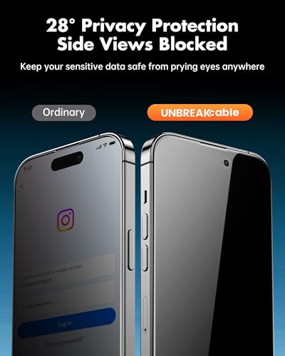 UNBREAKcable 2PCS Screen Protector for iPhone 14 Pro Max - 1 Privacy Tempered Glass+1 Clear Glass Double Shatterproof [Installation Frame] [9H Hardness] [Case Friendly] Anti-Scratch iPhone 6.7 inch - size: iPhone 14 Pro Max