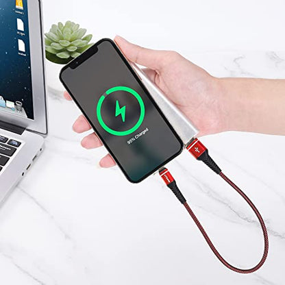 USB A to Lightning Cable [MFi Certified] Short iPhone Charger 1FT, 3Pack - color: Red, size: 1FT, style: USB A to Lightning