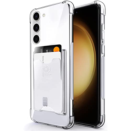 Shields Up for Samsung Galaxy S23 Plus Case with Card Holder, Clear | Minimalist Wallet Case, 3 Card Slots, Slim Protective Soft Shockproof Cover, All-in-One Wallet Design - color: Clear-, size: Galaxy S23 Plus
