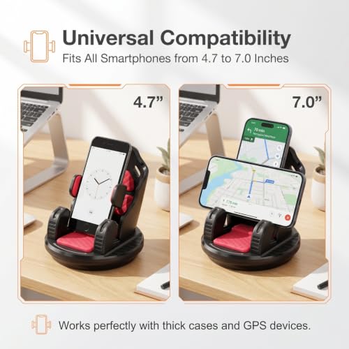 Car Phone Holder, Car Dashboard Phone Mount with Silicone Pad Mat, Slip Free Desk Phone Stand, Universal for Most Smartphones,GPS Devices and More (Red) - color: Red&Black