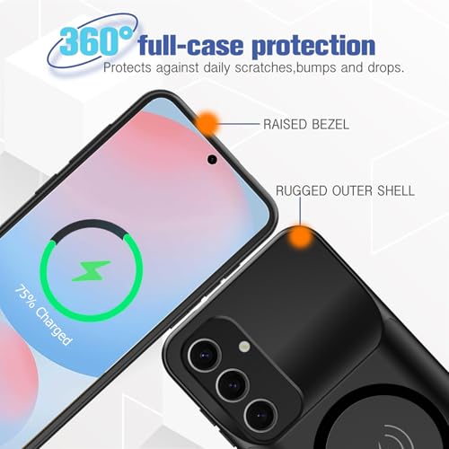 Battery Case for Galaxy S25, 10000mAh High Capacity Portable Charger Case Rechargeable Smart Battery Pack Compatible with Galaxy S25 6.2 inch Charging Case Support Wireless & Carplay-Black - size: for Galaxy S25