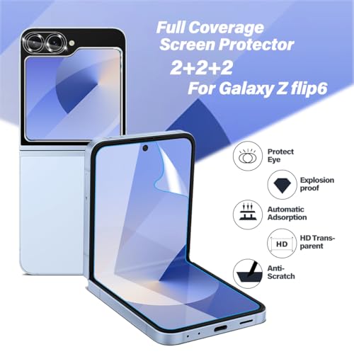 BIGFACE [6 in 1 for Samsung galaxy Z Flip 6 Screen Protector,2 pack galaxy Flip 6 EPU Film Screen Protector + 2 Pack Tempered Glass Back Screen Protector + 2 Pack Camera Lens Protectors - size: Galaxy Z Flip 6(6.7")