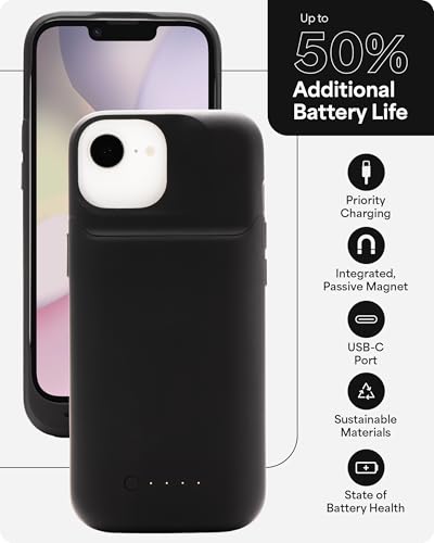 Mophie Juice Pack Battery Case for iPhone 17e/ 16e - Slim Charging Case, Magnetic Back for Wallets & Mounts, +50% Extra Battery Life, Enhanced 6-Foot Drop Protection, Sustainable Material, Black - size: iPhone 17e/ 16e
