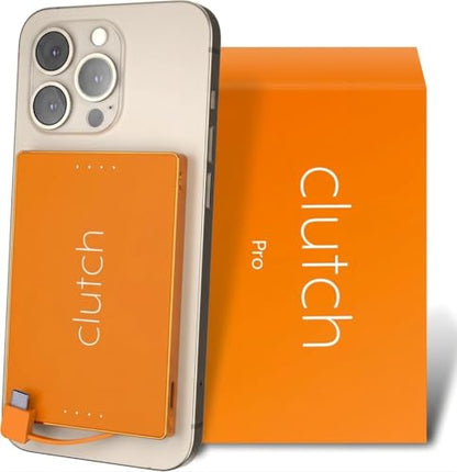 Clutch - Pro USB-C Portable Charger - Compatible with iPhone 15, 16, 17 & Android Devices - Power Bank Magnetic Battery - TSA Travel Approved - USB Rechargeable - Built-in Cable - 5000 mAh - 3.7oz - color: Orange