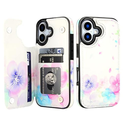HAOPINSH Wallet Case with Card Holder for Phone 17, Pale Flower Pattern Back Flip Folio PU Leather Kickstand Card Slots Case, Double Magnetic Clasp Shockproof 6.3" - color: Pale Flower