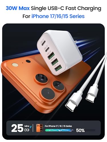 60W USB C Charger Block 2-Pack with 10FT USB-C Cable for iPhone 17/16/15 - color: Cream