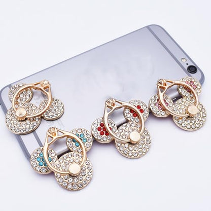 4 Pack Crystal Anime Finger Ring Holder Sparkly Rhinestone Mouse Phone Ring Grips, 360℃ Rotatable Self-Adhesive Decal Stickers Premium Gold Cell Phone Grip Adorable Bear Finger Ring Holder