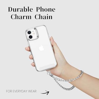 Phone Charm with Gold Metal Chain Detachable Phones Lanyard Hand Wrist Strap Wristlet Adjustable Finger Grip Strap with 3 Patches Tether Universal for iPhone 17 16 Pro Max 15 Charms Silver - color: Silver