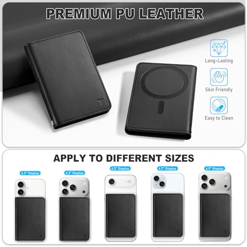 TUCCH for Magsafe Wallet with 6 Card Holders, RFID Blocking, Black | for iPhone 17/17e/16/15/14/13/12 Pro/Pro Max/Plus, Clear ID Window, Folio Magnetic Phone Wallet, PU Leather - color: Black