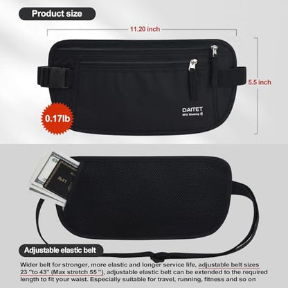 Money Belt - Passport Holder Secure Hidden Travel Wallet with RFID Blocking, Undercover Fanny Pack (Black) - color: Black, size: Rfid Blocking & Belt Wide:1 inch