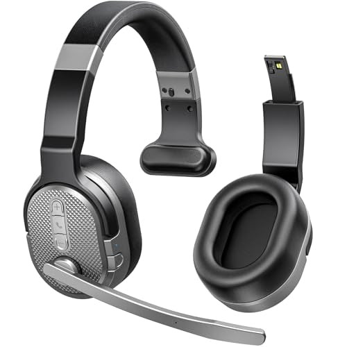 COSMUSIS Trucker Bluetooth Headset, Wireless Headset with Mic for Work - color: Silver Gray