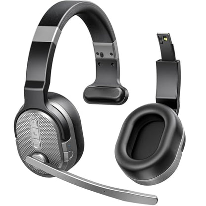 COSMUSIS Trucker Bluetooth Headset, Wireless Headset with Mic for Work - color: Silver Gray