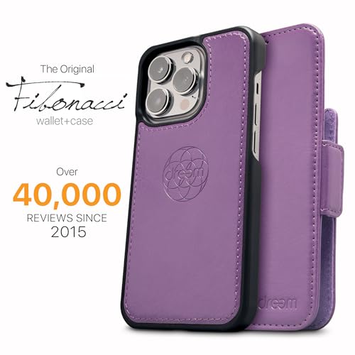 Dreem Vegan Leather Magnetic Detachable Wallet Case for iPhone 13 Purple | Built-in Phone Stand, RFID Blocking Card Holder Flip Cover, MagSafe Compatible, Gift Box [Fibonacci: Purple] - color: Purple, size: iPhone 13