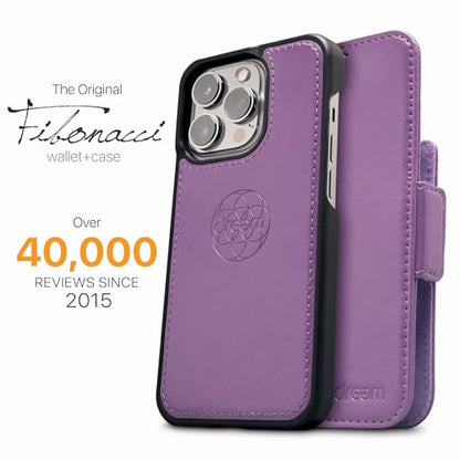 Dreem Vegan Leather Magnetic Detachable Wallet Case for iPhone 13 Purple | Built-in Phone Stand, RFID Blocking Card Holder Flip Cover, MagSafe Compatible, Gift Box [Fibonacci: Purple] - color: Purple, size: iPhone 13
