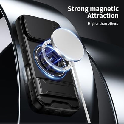 Dssairo for iPhone 17 Pro Max case with 360°Rotation Magnetic Ring Compatible with MagSafe Slide Camera Cover Foldable Stand Military-Grade Shockproof Protective case (Black, iPhone 17 Pro Max) - color: Black, size: iPhone 17 Pro Max