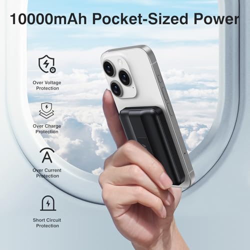AOGUERBE for MagSafe Portable Charger, 10000mAh Magnetic Charger for iPhone - color: Obsidian Black