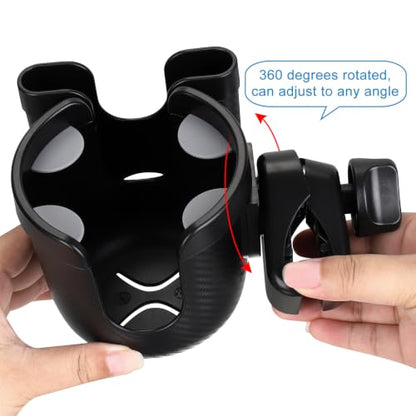 Accmor Stroller Cup Holder with Phone Holder, Bike Cup Holder, Universal Cup Holder for Uppababy Nuna Strollers, 2-in-1 Drinks Holder for Walker, Wheelchair, Scooter - color: All Black Carbon Fiber Texture