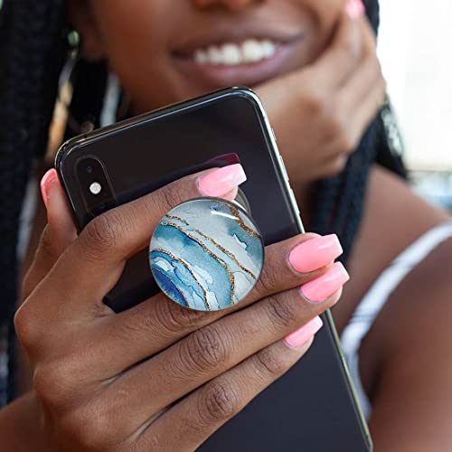 Clear Crystal Glitter Expandible Collapsible Moblile Phone Grip Stand Holder for Smartphones and Tablets Cell Phone Accessory (Aqua Blue Rose Gold Wave)