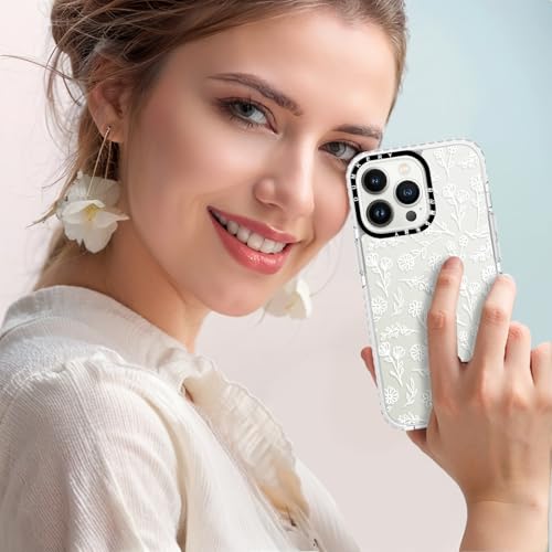 Dumkery Cute White Flowers Case Compatible with iPhone 14 Pro Max Clear Case, Floral Aesthetic Pattern, Soft TPU Full Body Protection Shockproof Slim Cases Cover for Girls Women - size: iPhone 14 Pro Max