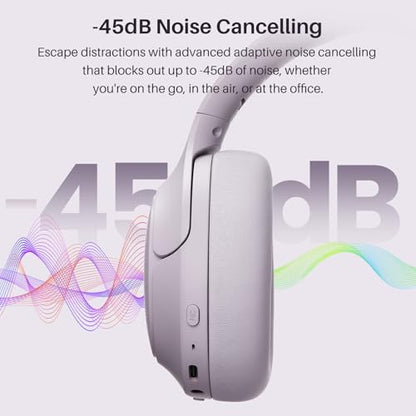 TOZO HT3 Hybrid Noise Cancelling Wireless Headphones, 90H Over Ear Headset - color: Light Purple
