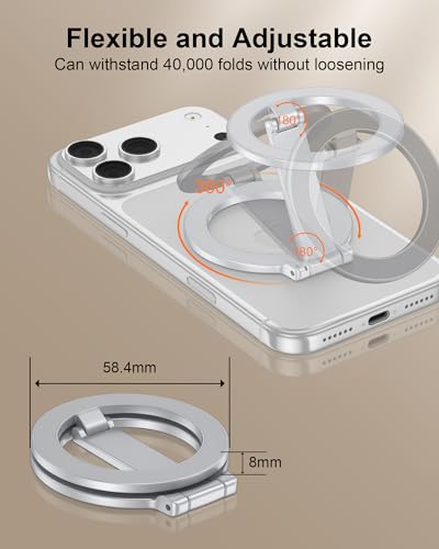 MagSafe Ring Stand Double-Sided Magnetic Phone Grip, Finger Loop Kickstand - color: Sliver
