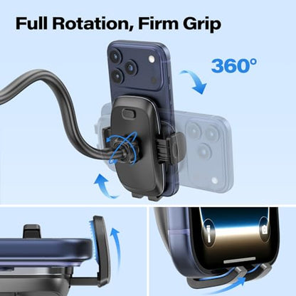 APPS2Car 14'' Gooseneck Car Truck Phone Holder, Windshield Phone Mount - color: Black Plaid + Extendable Foot Pad