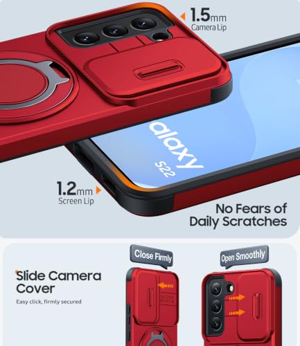 JAME for Samsung Galaxy S22 Case with Ring Stand & Slide Camera Cover Red - color: Red, size: Galaxy S22