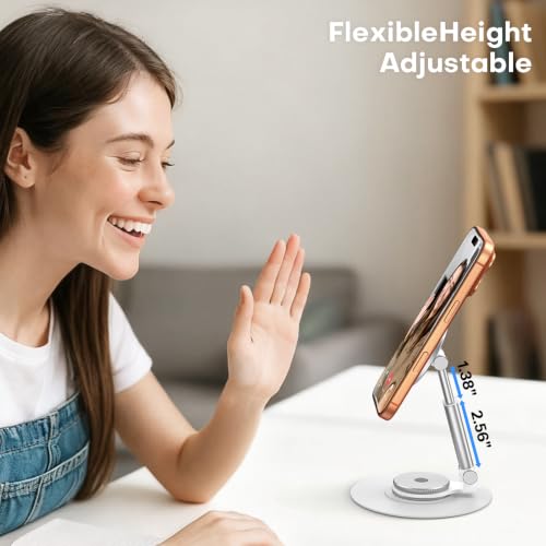 OMOTON MS05 [Height Adjustable] 360° Magnetic Phone Stand, Silver White - color: Silver White