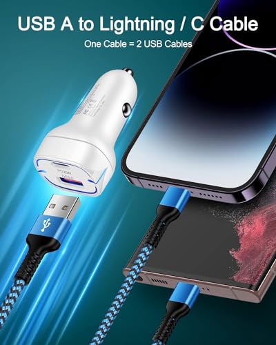 3Pack-4FT Apple & Android USB to Lightning USB-C 2-in-1 Fast Charger Cable - color: 3Pack 2 in 1 Cable