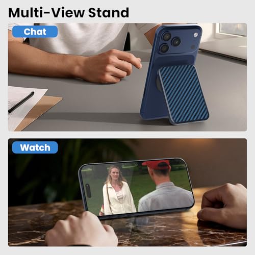 Nillkin FiberMate MagSafe Phone Wallet, RFID Blocking, Adjustable Stand - color: Blue