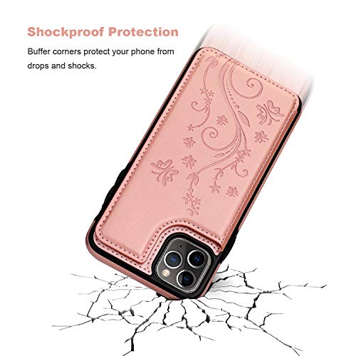 Vaburs for iPhone 11 Pro Max Wallet Case Card Holder Butterfly, Rose Gold - color: Rose Gold