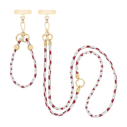 ABJFJE Crystal Phone Lanyard Crossbody & Wrist Strap Phone Strap Crossbody & Wrist Lanyard Anti Theft Phone Strap for Women - color: Red+white